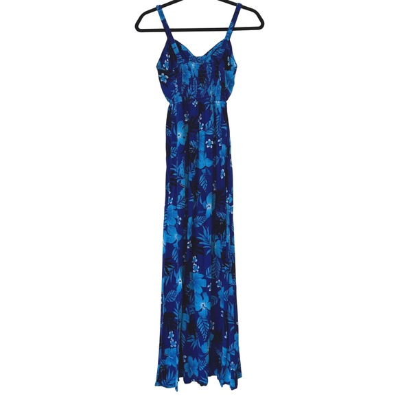 Hawaiian Aloha Fashion Maxi Dress Floral Print One Size Blue Tropical Beach Boho - Picture 6 of 11
